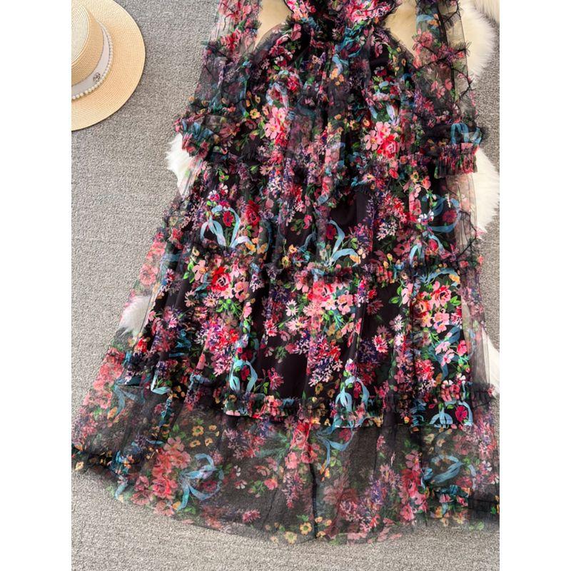 Accessible Luxury Long Sleeves A- line Dress Elegance Wide Hem Gauzy