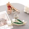 1pc elegant dripping process red tulip white lily of the valley large alloy hair catch, strong fixing shark clip