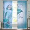 Motyl Kwiat Niebieski Roślina Przezroczysta Zasłona do Salonu Hall Wall Dress Up Home Window Supplies Pop Print Tiulowe Zasłony