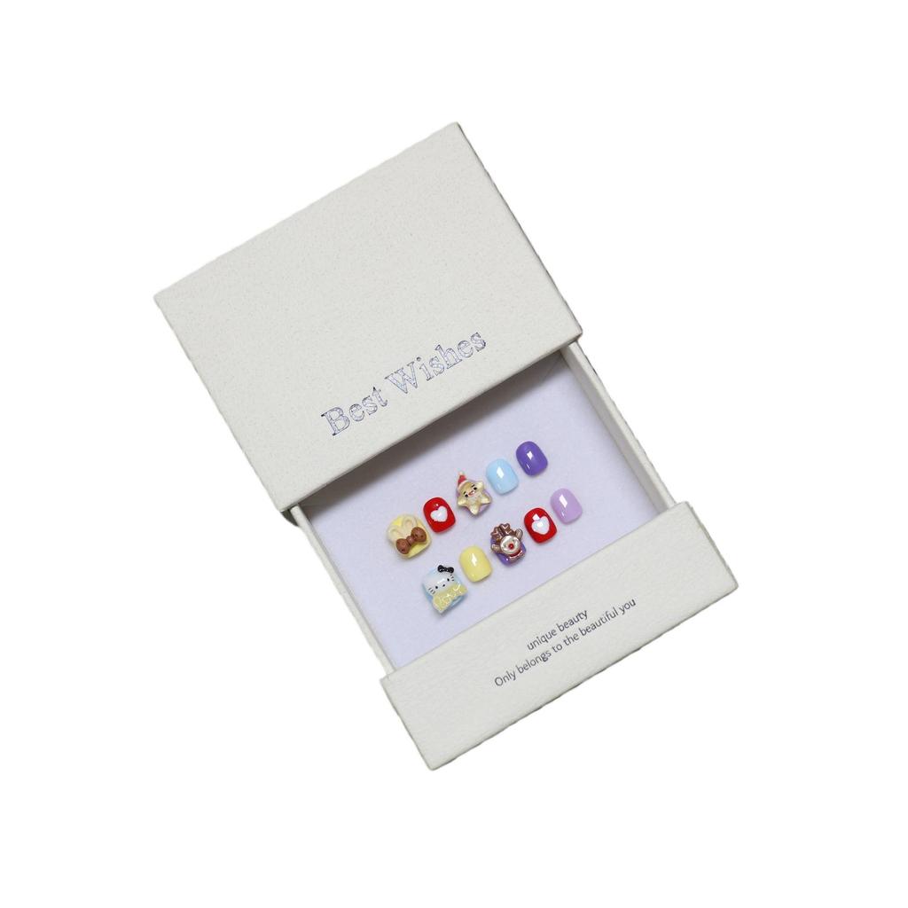 Kids Wearable Nails: Handmade Cute Cartoon Nail Art Stickers for Girls Ages 3-12 Fake Fingernails