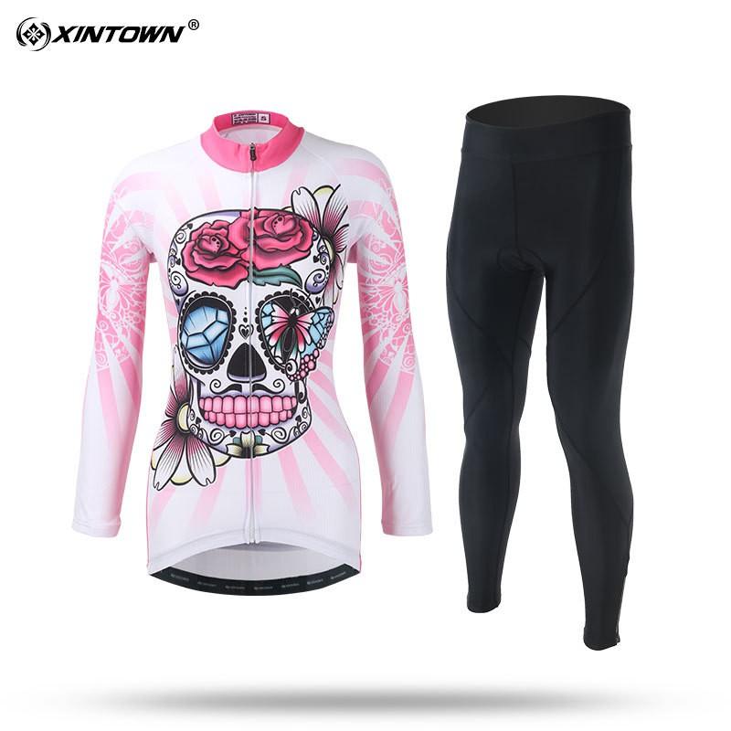Womens Cycling Jersey Set Long Sleeve Breathable Bike Riding Outfit Sportswear