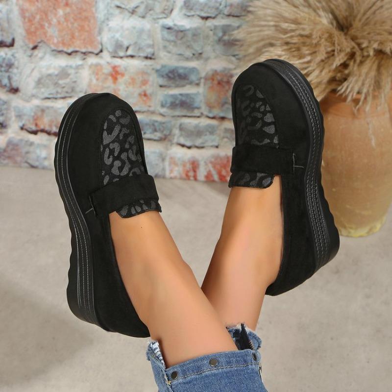 Women's Plus Size Leopard Print Suede Loafers, Block Heel Slip-On Casual Shoes