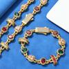 HHIOK Hip Hop Necklace for Men Colored Zircon Geometric Chain White Gold Plated Jewelry Trendy Gift for Men Women