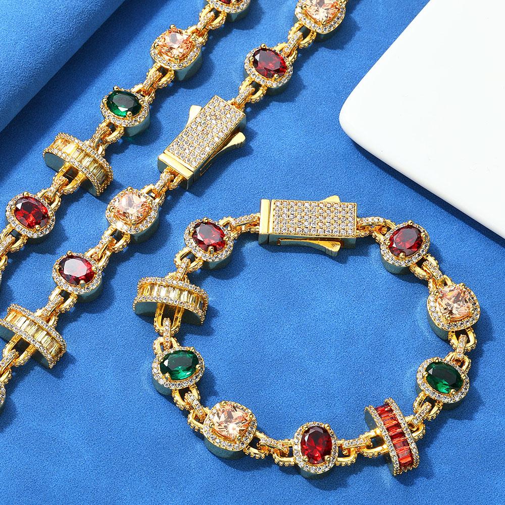 HHIOK Hip Hop Necklace for Men Colored Zircon Geometric Chain White Gold Plated Jewelry Trendy Gift for Men Women