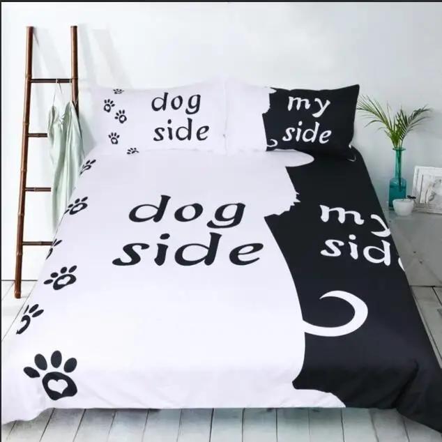 Schwarz Weiß Bettwäsche Set Katze/Hund/Er und Sie Paar Bettwäsche Kissenbezug Kundenspezifisch Bettbezug Set Tagesdecke