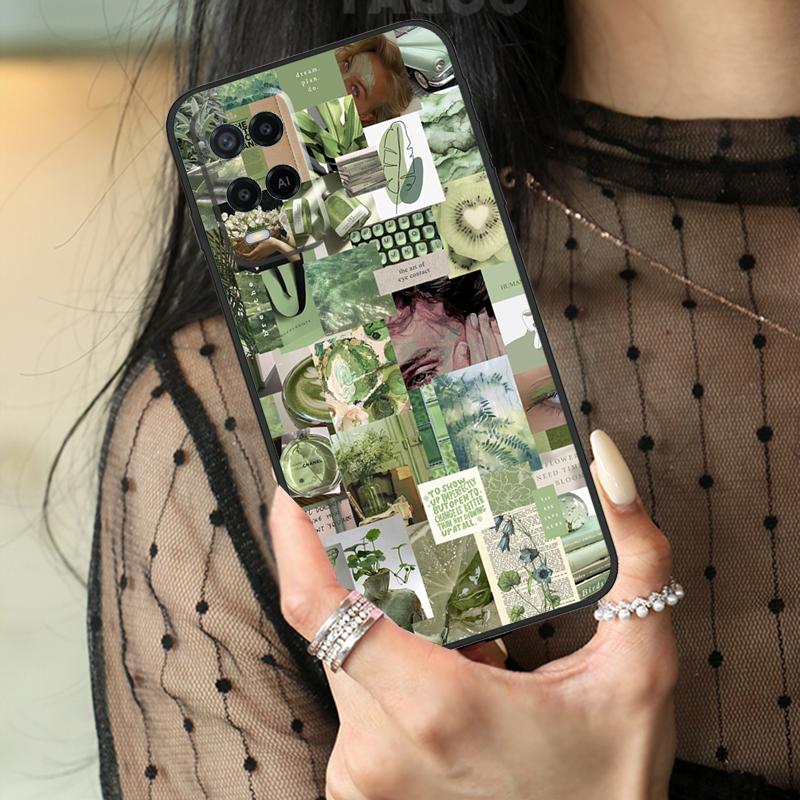Green Aesthetic Case For Oppo A80 A60 A40 A17 A57 A77 A74 A54 A94 A78 A98 A18 A38 A58 A96 A76 A16 A15 A5 Pro
