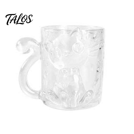 Cartoon-Katze Trinkglasbecher, Isolierter Glas-Kaffeebecher, mit Katzen-Schwanz-Griff-Design, Transparenter Becher für Heiße Kalte Getränke