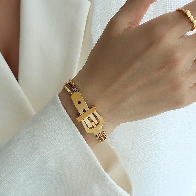 Fashion Ladies Stainless Steel Bracelet Korean Trend Belt Buckle Design Three-Layer Bead Box Chain Bracelet For Women