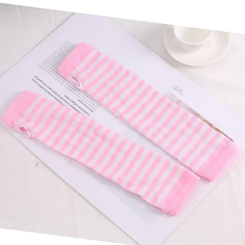 New Fashion Long Glove Arm Cover Classic Pink Black and White Striped Fingerless Elbow Gloves Warmer Knitted Long Wristband