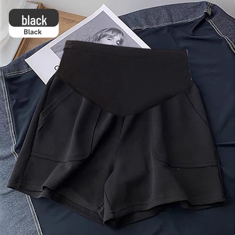 

Maternity Summer Shorts - Lightweight Outerwear with Tummy Support, Slimming, No Tightening, Casual Wide-Leg Three-Quarter Base Layer. Large [110-135 lbs] чорний