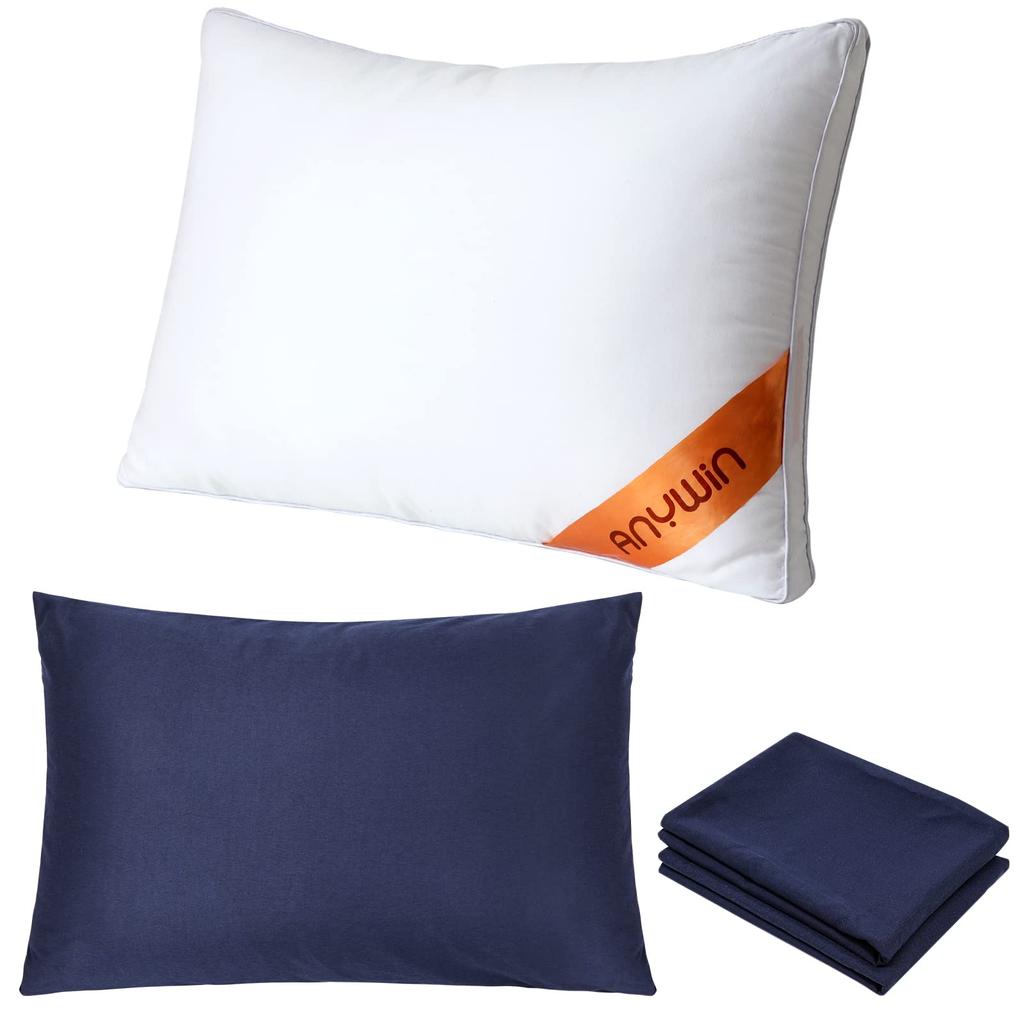 Anywin Pillow with Two Covers, Hotel-Quality High-Resilience Pillow for a Restful, Comfortable Sleep, Washable, 3D Structure (634320cm, Navy)