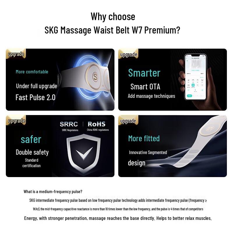 SKG W7 Wireless Mid-Frequency Pulse Waist Massager CN Plug (adapter Included)