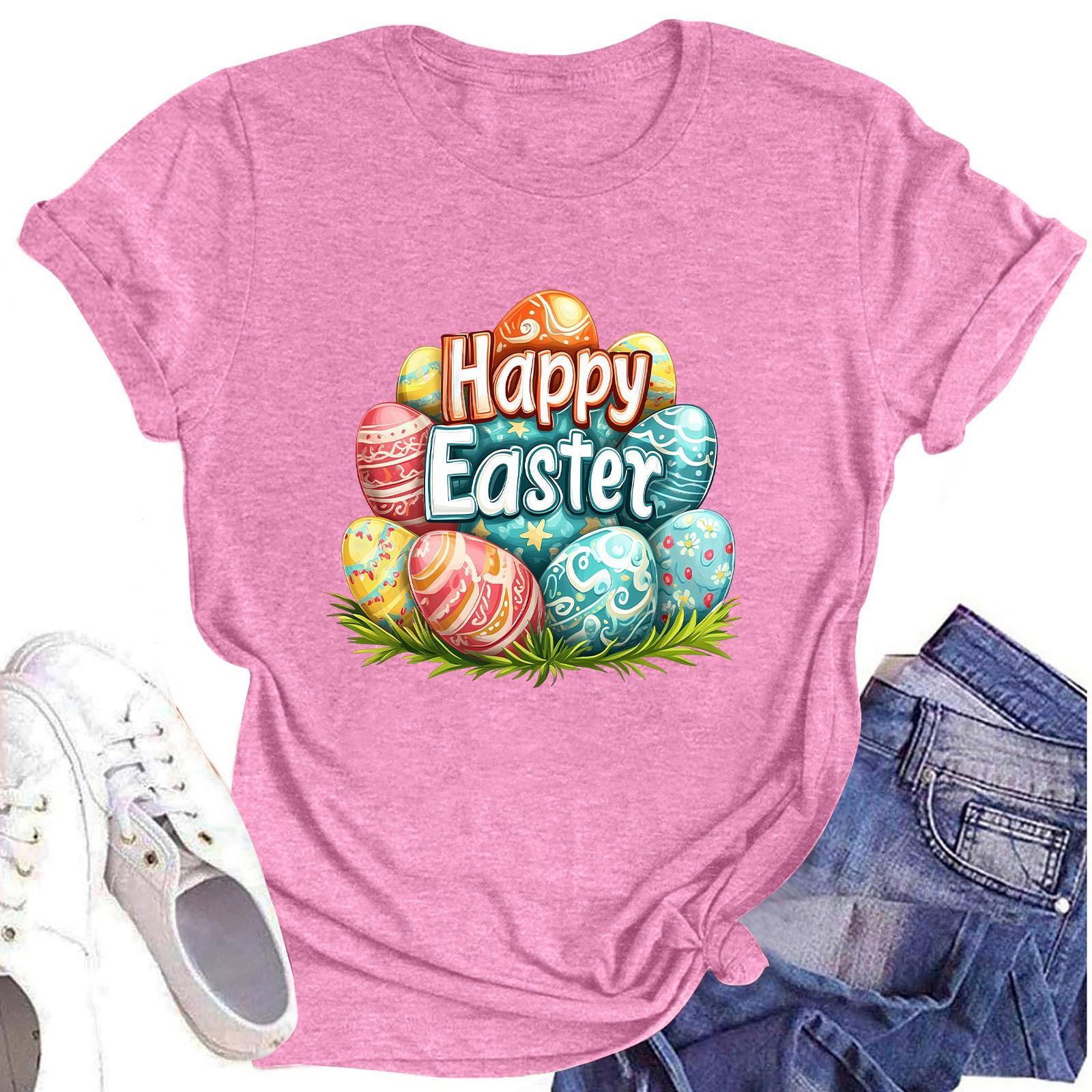 

Женский топ с круглым вырезом, повседневный принт, футболка с короткими рукавами L розовый