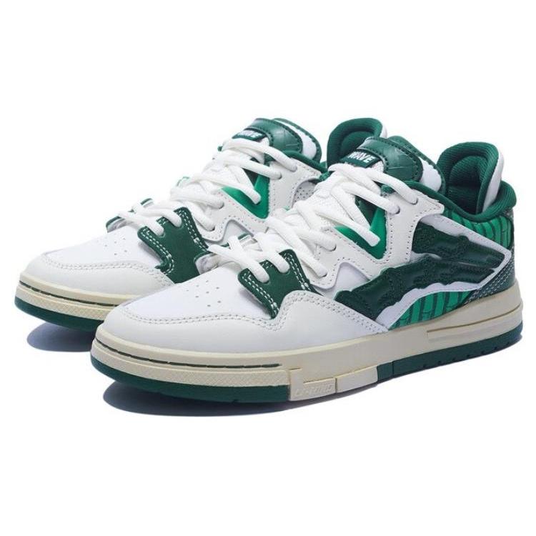 Li Ning Wave Pro Synthetic Leather Abrasion Resistant Breathable Low top Skateboard Shoes Women's White Green AECS092-1