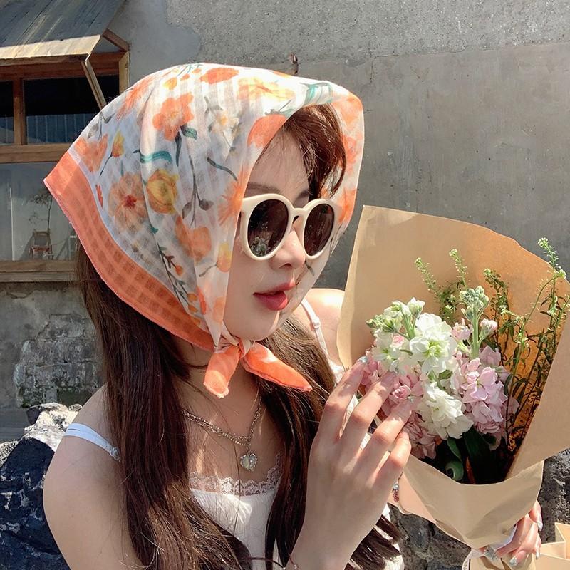 Eșarfă mică pătrată retro de țară, eșarfă artistică franțuzească din bumbac și in, eșarfă de cap pentru femei de primăvară și toamnă, vară, pentru umbră și protecție solară