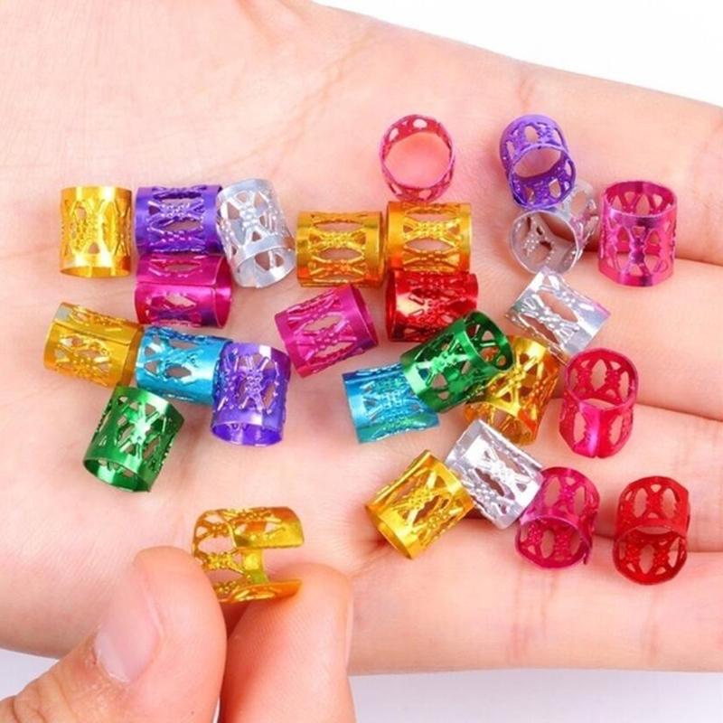 100Pcs Dread Lock Adjustable Hair Braid Cuff Clip Beads Tube Rings Accessories