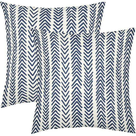 KSLIDS Navy Blue White Indigo Ivory Throw Pillow Covers Set of 2 Boho Arrow Herringbone Decorative Pillow Covers 18x18 Inch Bohemian Geometric Pillow