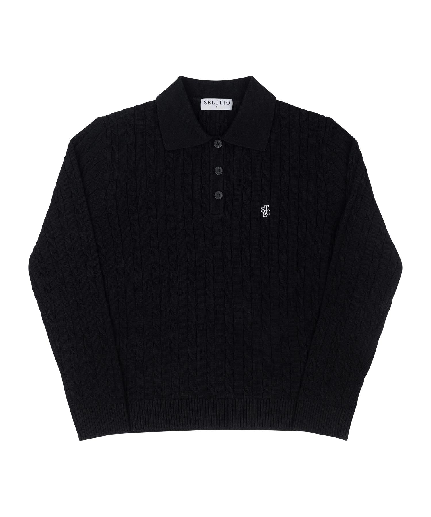 Celtio Women S Color Point Cable Collar Knit Black Black/L