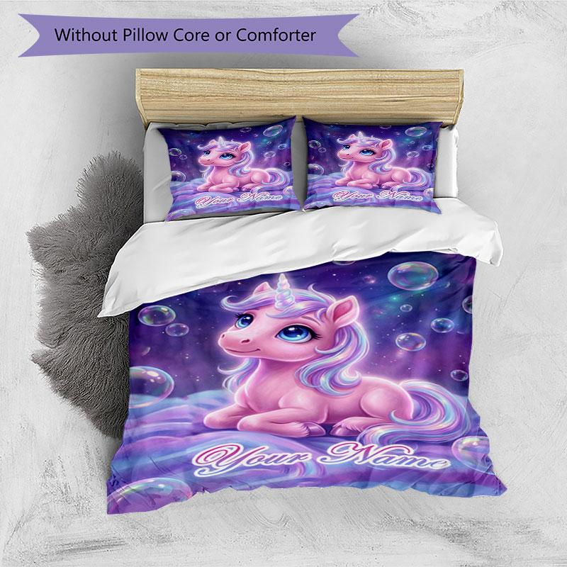 3PC Custom Name Unicorn Dreams Blanket Bedding Set Duvet Cover Closure Includes 1 Duvet Cover & 2 Pillowcases for Bedroom