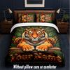 Lion Tiger Theme Custom Text Or Name 3Pcs Bedding Set,1 Flat Sheet & 2 Pillowcases Personalized Home Bedding