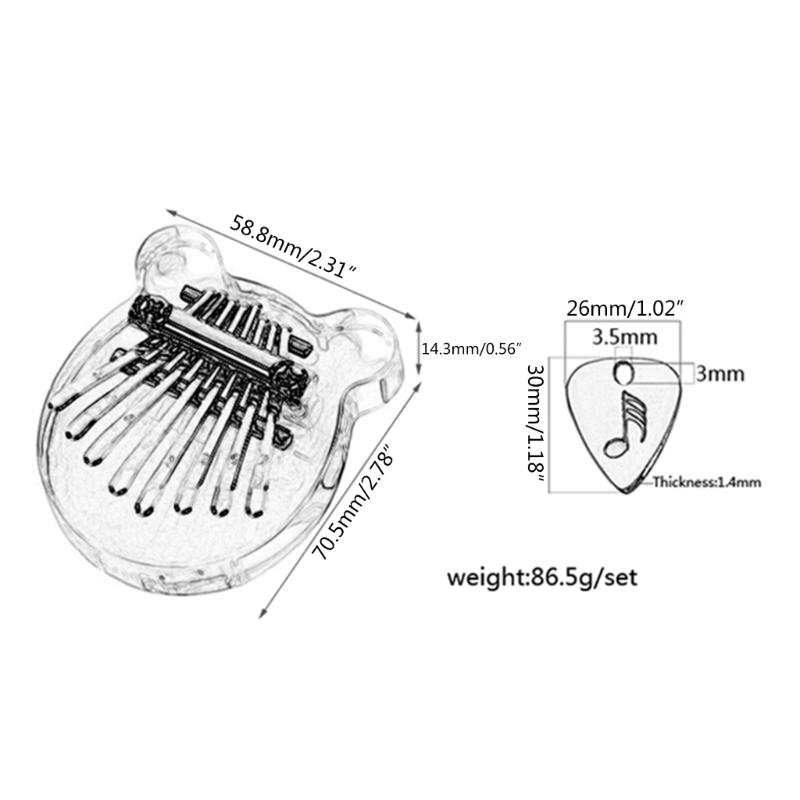 Cute Bear Shape Kalimba Acrylic Finger Pianos Transparent 8 Keys Thumb Piano with Pick Musical Instrument Gift for Girls