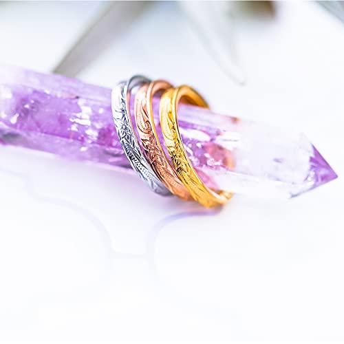 July Hawaiian Jewelry Ring, Thin, Plumeria Scroll Design, Curved Edge, Hypoallergenic, Surgical Stainless Steel, Insta Silver, Size 13