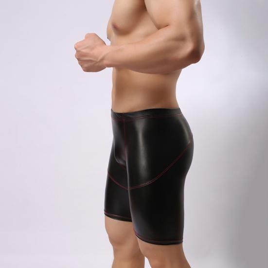Středně vyvýšené U konvexní pánské kalhotky jemné šití šití zvedání boků skinny sexy jednobarevné šortky z umělé kůže spodky