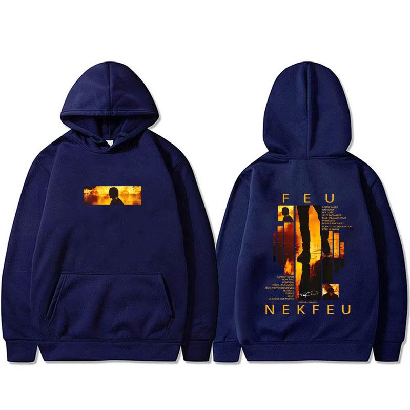 French Rapper Nekfeu Feu Graphic Hoodie Men Women Hip Hop Fashion Pop Music Pullover Man Casual Vintage Fleece Hooded Sweatshirt