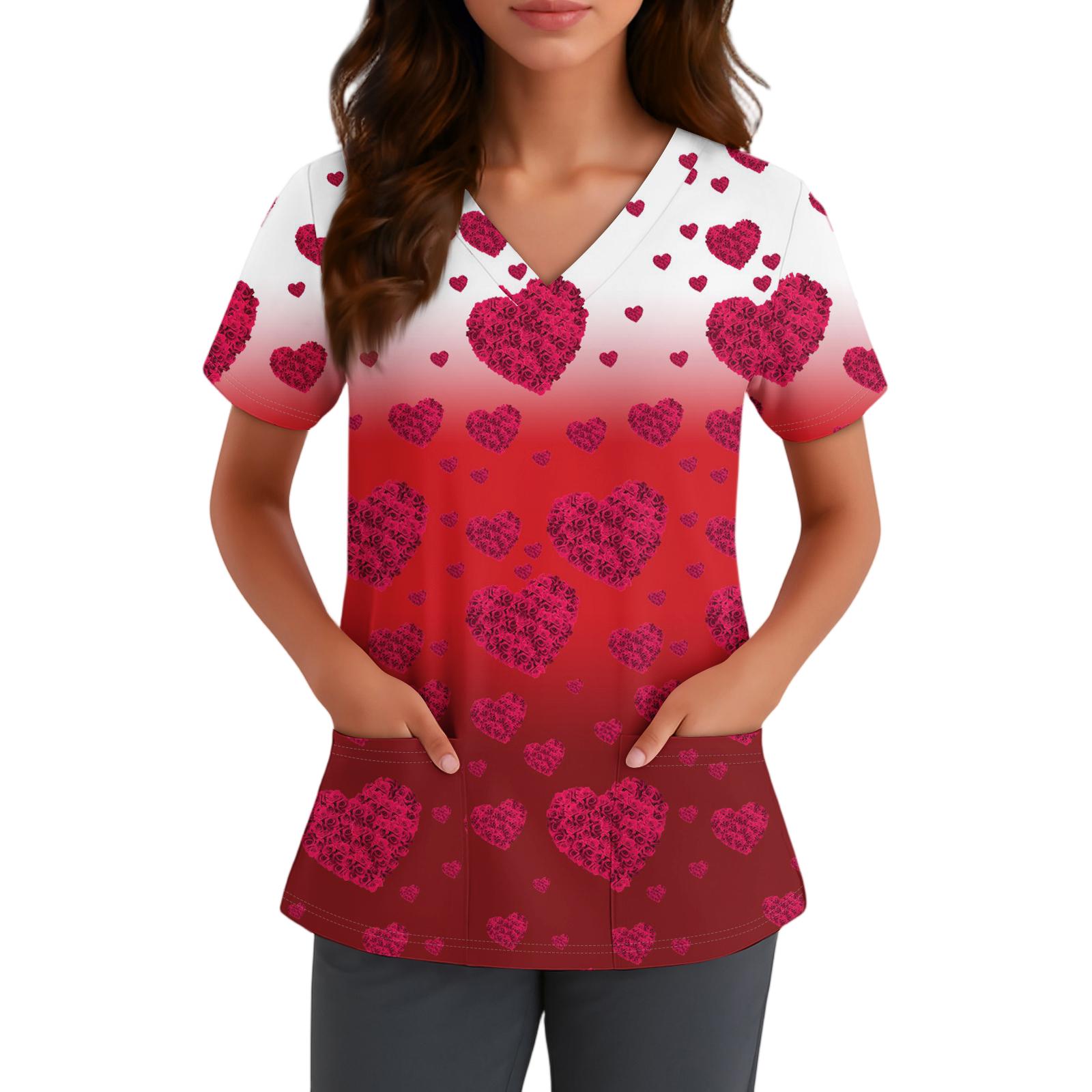 

Жіночий милий топ з принтом бантиків для роботи, з V-подібним вирізом, подвійним шаром, кишенями, базовий, з коротким рукавом, пуловер XXXXXL винний