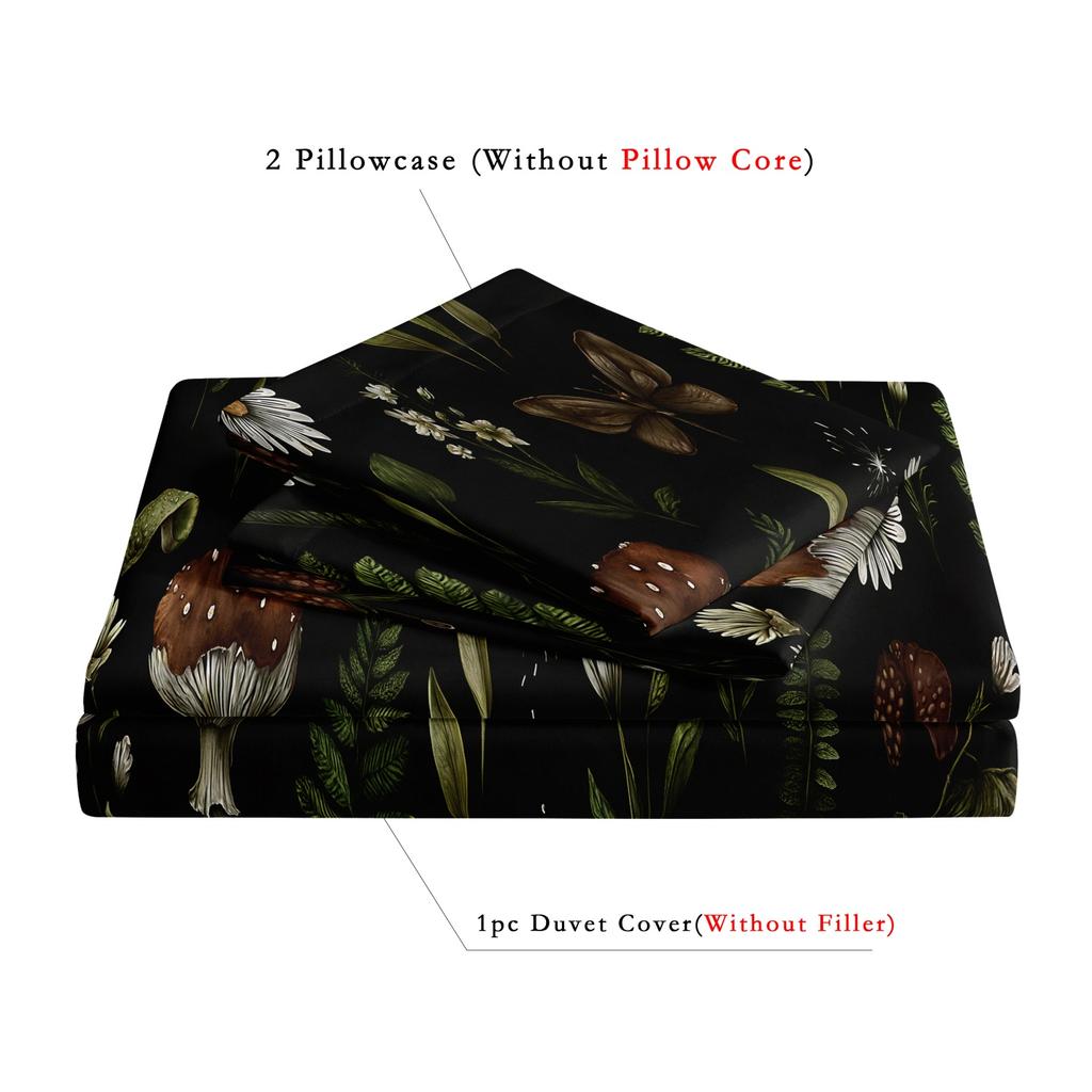 3pcs Forest Mushroom Pattern Printed Bedding And Duvet Cover Set,Soft And Comfortable Duvet Cover - Gift For Family And Friends