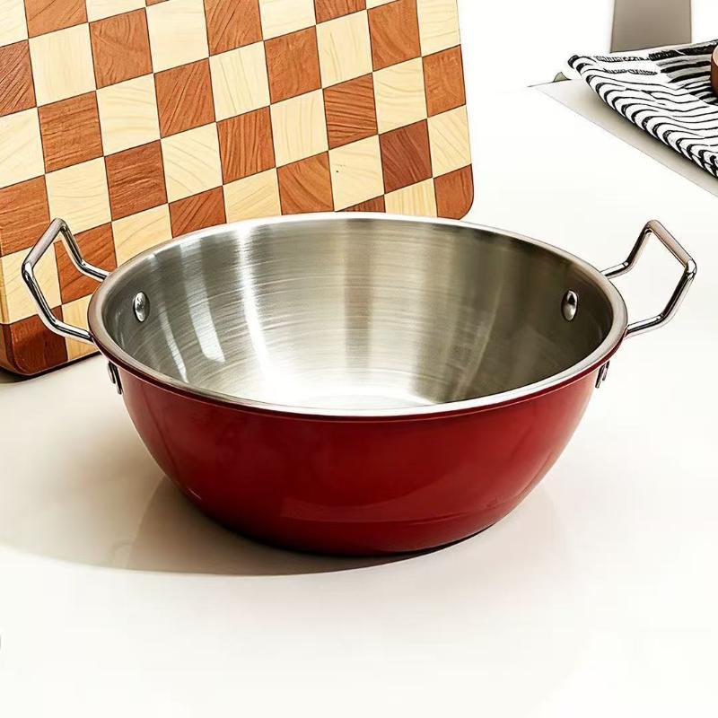 Colored Design Stainless Steel Kitchen Cooking Bowls Dual Handle Food Grade Anti-scald Bowl for Home Restaurant Use 1PC