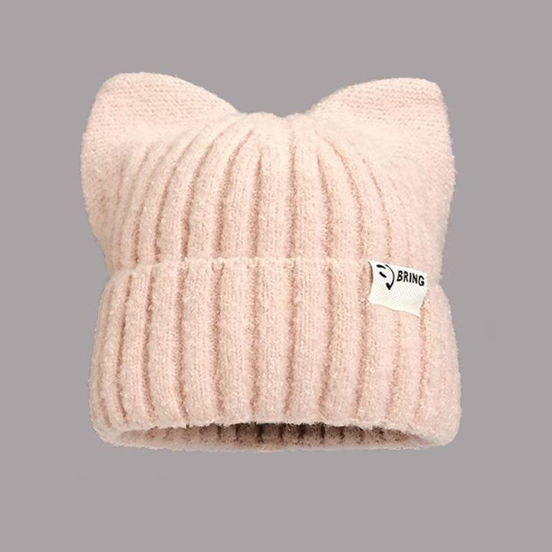 Cute Dandy Hat Cat Ear Kpop Style Beanie Hat Sweet Autumn/Winter Hats For Women Street Simple Colors Warm Hats For Girl