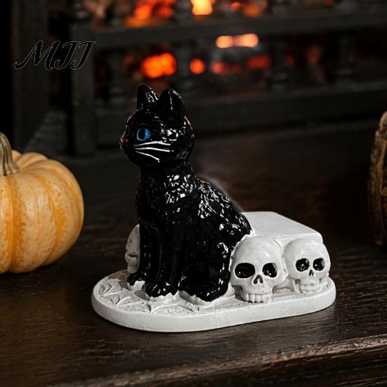 Collectible Resin Pet Sculpture Halloween Dog/Cat Skull Figurine, Gothic Animal Statue Party Atmosphere Decor for Desk Fireplace, Spooky Home Tabletop