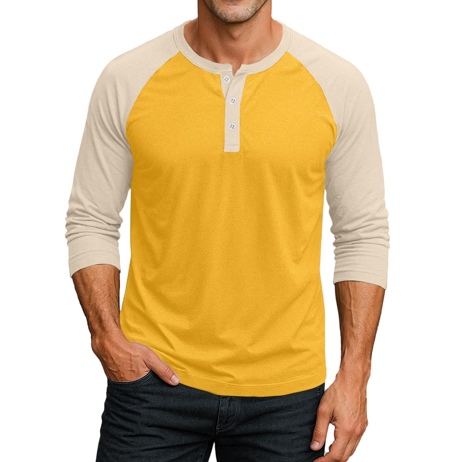 

Мужской контрастный топ реглан на пуговицах с рукавом 3/4 S жёлтый