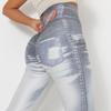 Digital bedruckte Denim-Hose in Blau, enge Höhe, schnelltrocknende Yoga-Hose, Sport-Laufhose, Fitness-Hose für Damen