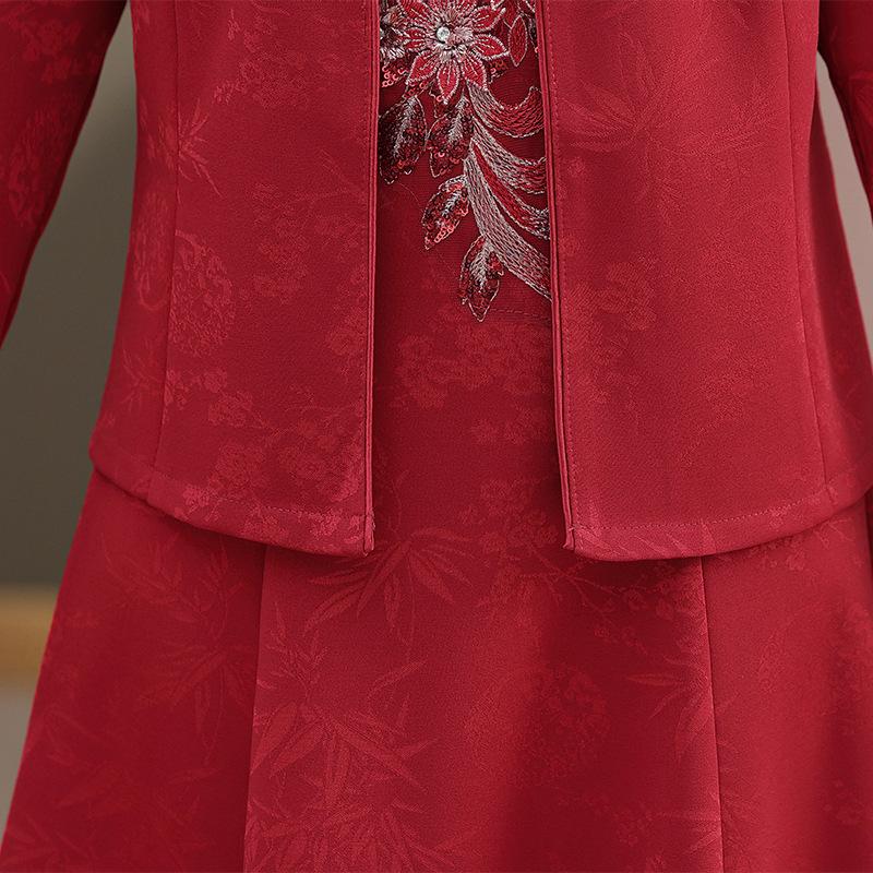 Elegant Wedding Banquet Dress Set for Mother-in-law: Fashionable Two-piece Outfit for Middle-aged and Elderly Women
