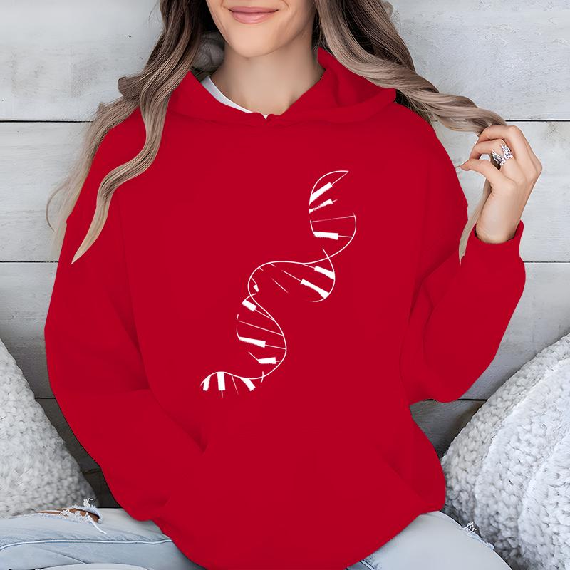 Damskie Modne Codzienne Bluzy z Kapturem DNA Piano Klawiatura Klasyczna Graficzny Nadruk Odzież Damska Prezent dla Miłośnika Muzyki Harajuku Klasyczna Bluza z Kapturem