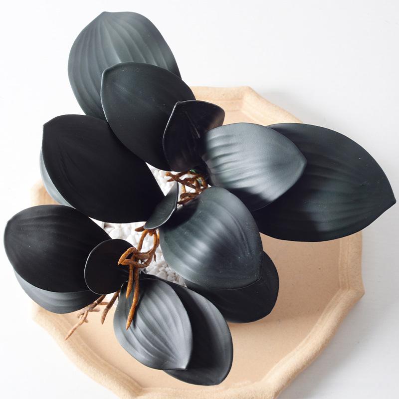 1Pc Artificial Plants DIY PU Flowers Phalaenopsis Leaf Black Floral Decoration Orchid Leaves Real Touch