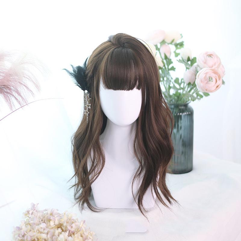 Bybrana Lange Gerade Schwarze Synthetische Perücken mit Pony für Frauen Afroamerikanisch Lolita Täglich Party Hitzebeständige Faser