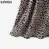VONDA Women Summer Puff Sleeve Leopard Print Casual Dress Sundress