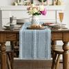 Table Runner Green Cotton Linen Soft Washable Rustic Embroidered for Hollow Kitchen Dining Home Party Table Decoration