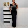 Luxurious Rhinestone Satin Off-shoulder Bodycon Dress