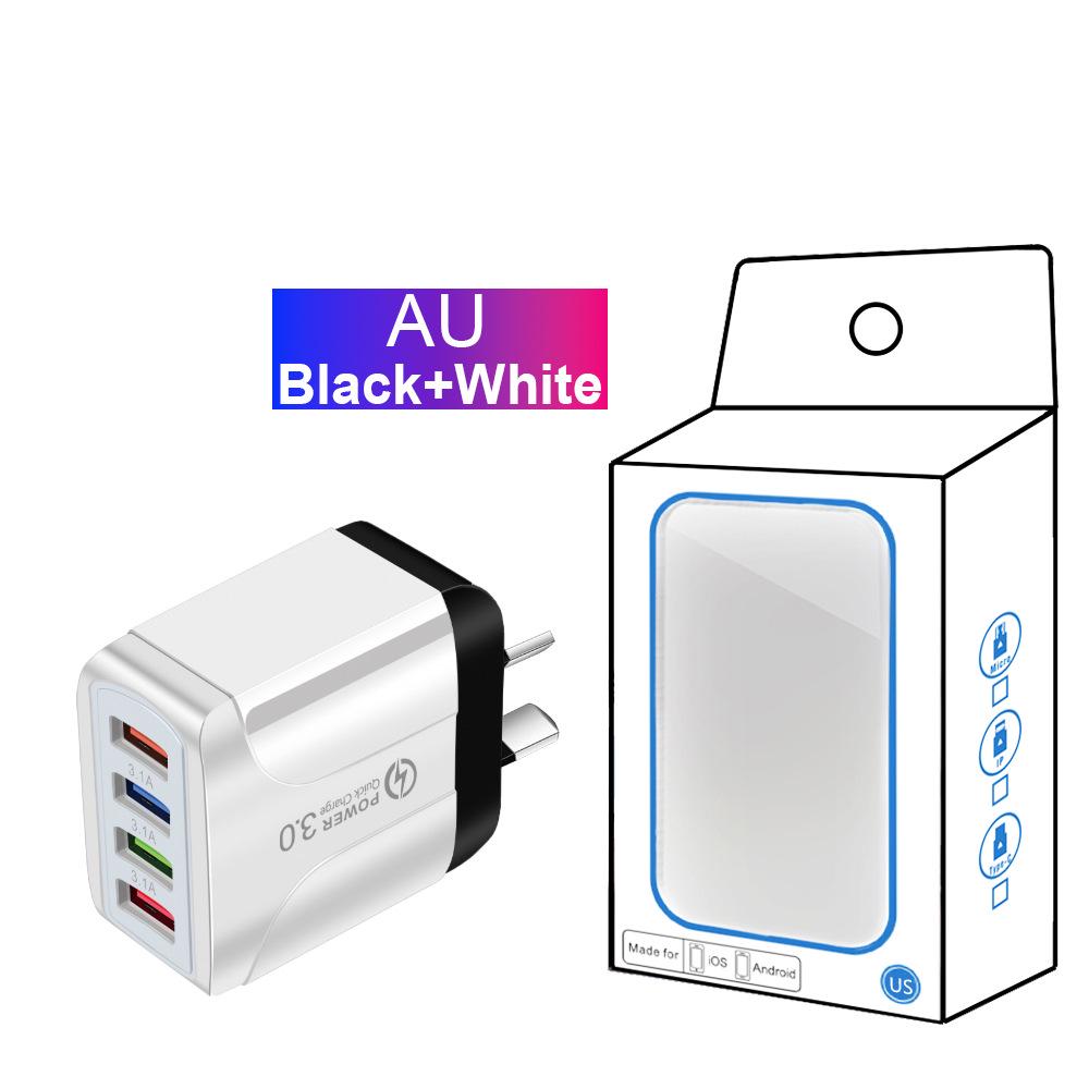 Vibrant 4-Port USB Travel Charger, 5V/2.4A Fast Charging with EU, UK, AU Plugs