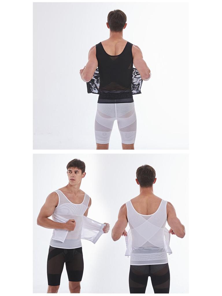 Men's Back-Support Waist Cincher: Mid-Row Buckle Body Shaper Vest