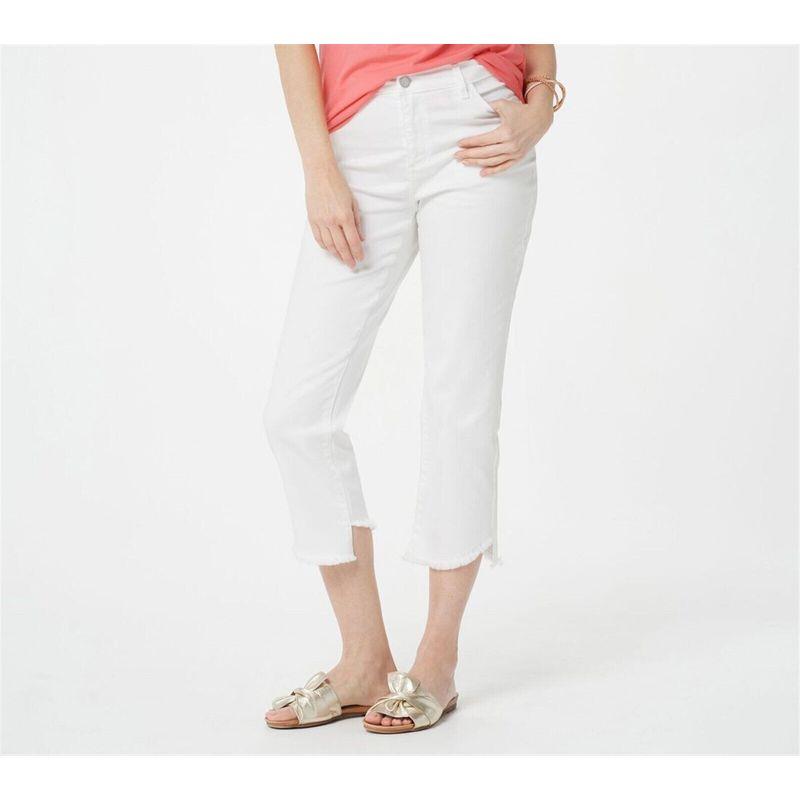 

Ankle Slant Cut Raw Edges Design Fashion Cropped Pants Chubby Girl Plus Size Washed Stretch Cotton Denim Elegant White White 16p