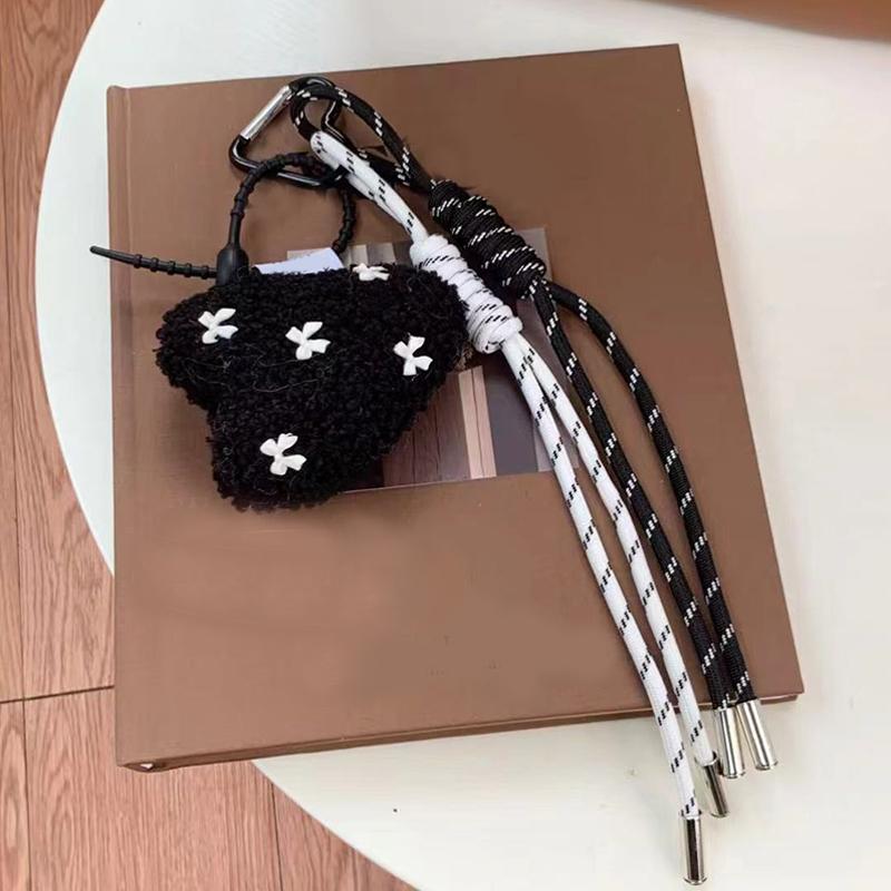 Fashion Love Heart Shaped Plush Keychain Handmade Lamb Wool Braided Rope Chain Retro Pendant Jewelry Accessory