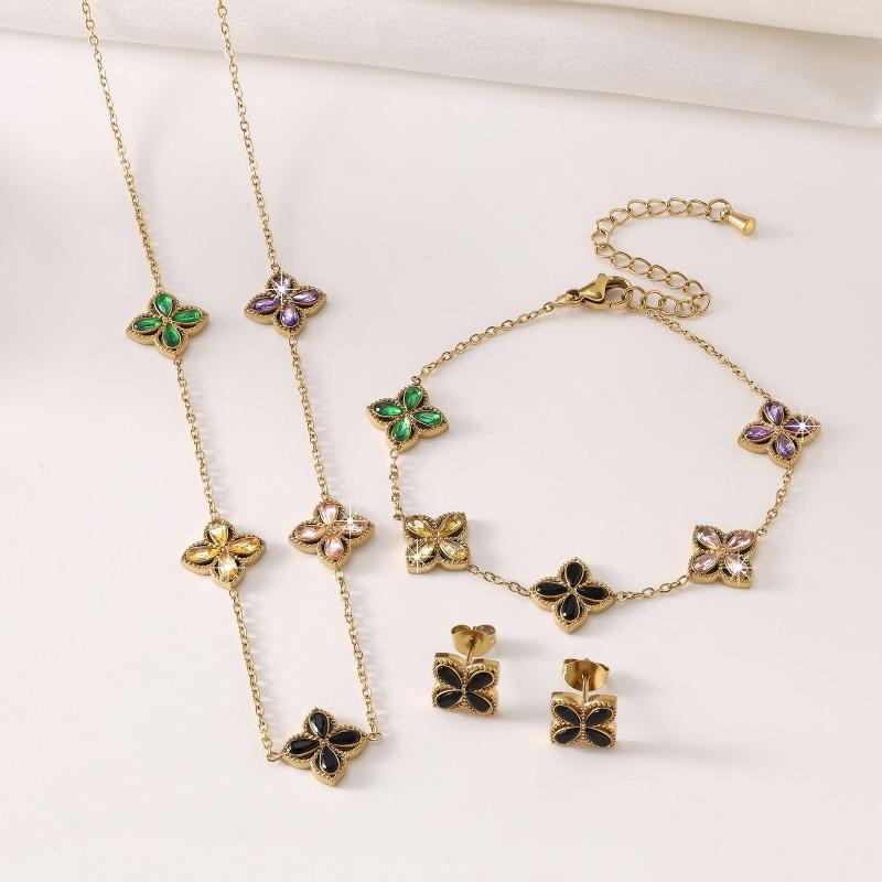 Zircon Clover Jewelry Set Luxury Fashion Women Daily Wear