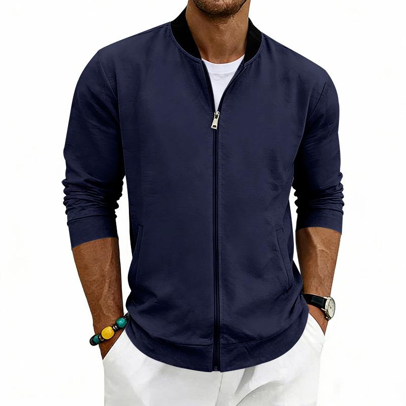 Men's Spring-autumn Lightweight Retro Simple Flight Stand-up Collar Jacket Baseball Shirt Jacket Cardigan