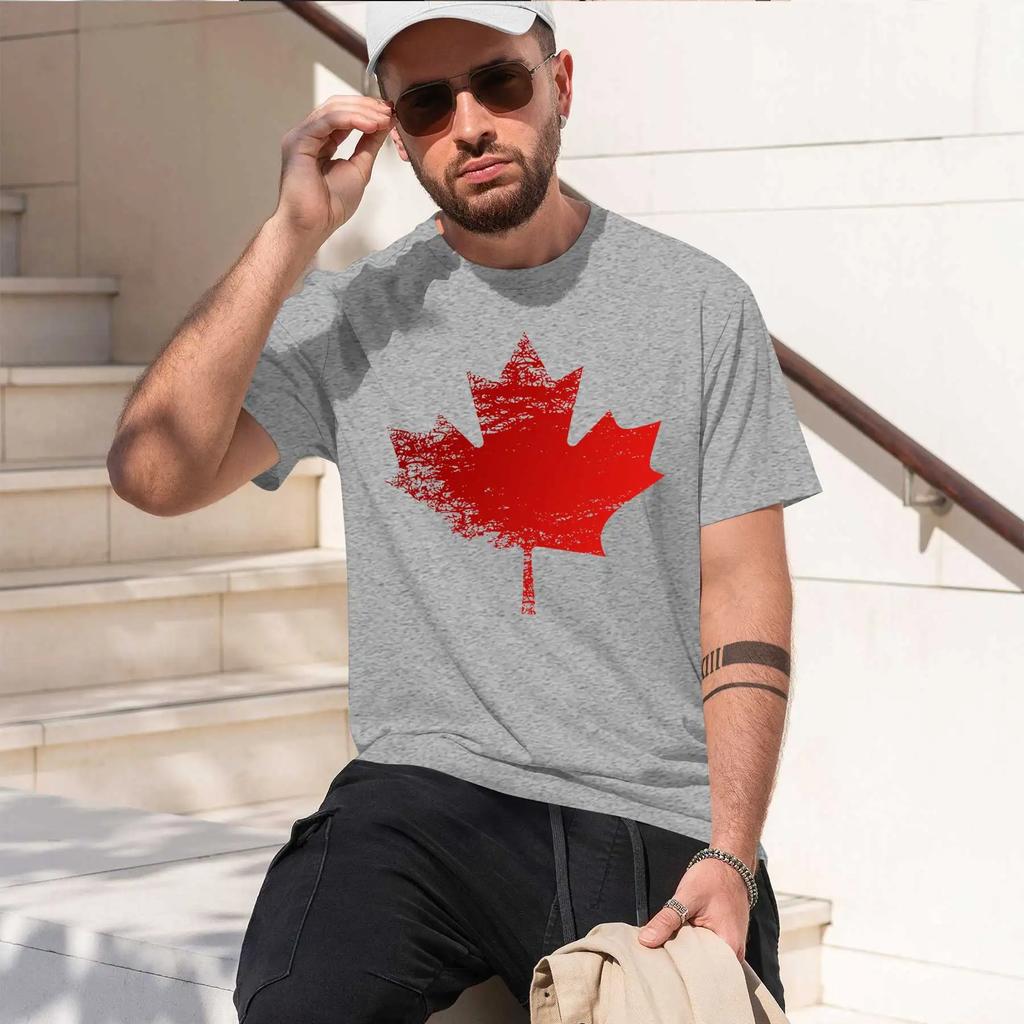 The Emblem of the Canadian Flag 2026 New Fashion Heavyweight Hot Selling Retro Printed Pattern Fun Round Neck Tshirt for Daily