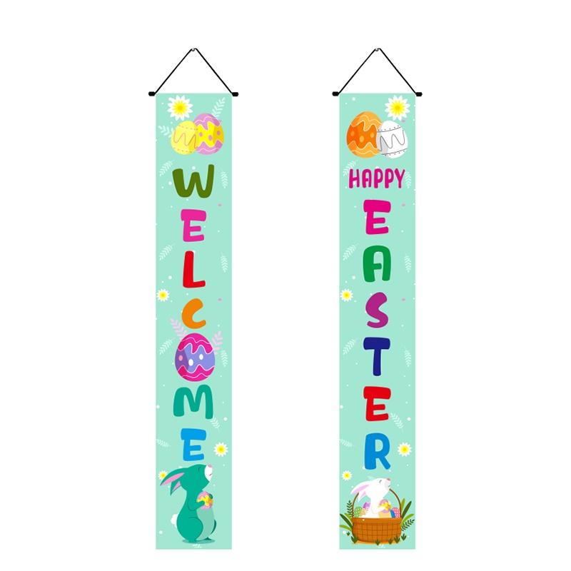 Porch Easter Sign Couplet Banner Party Decoration Egg Bunny Door Holiday Hanging